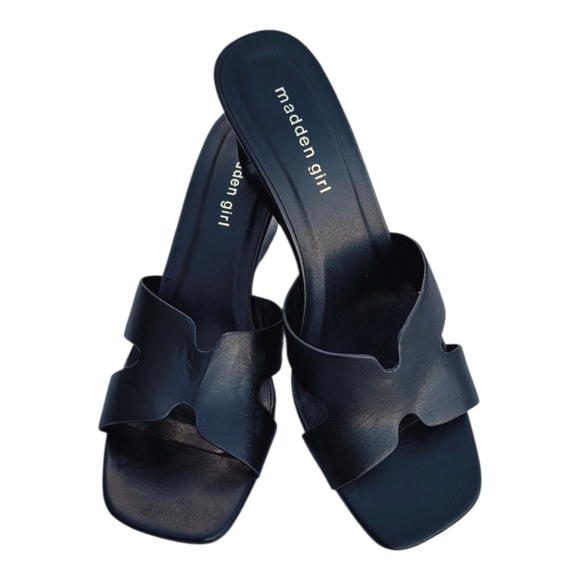 STEVE MADDEN BLACK  VEGAN LEATHER WEDGE SHOES, SIZE 9.5 EUC - Picture 2 of 10